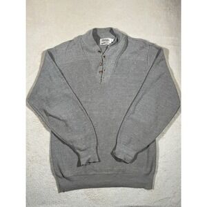 Vintage 70s 80s Cabelas XL Henley Sweater Grey Sidney Nebr. Hunting Outdoors
